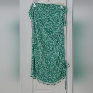 No Boundries Floral Green White Strapless Ruched NEW Ruffle Lined Dress. Sz XL.